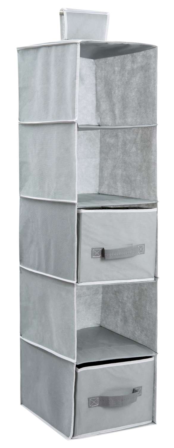 Wiszący organizer do szafy z 5 półkami 2 szufladami 110x30x30 cm 