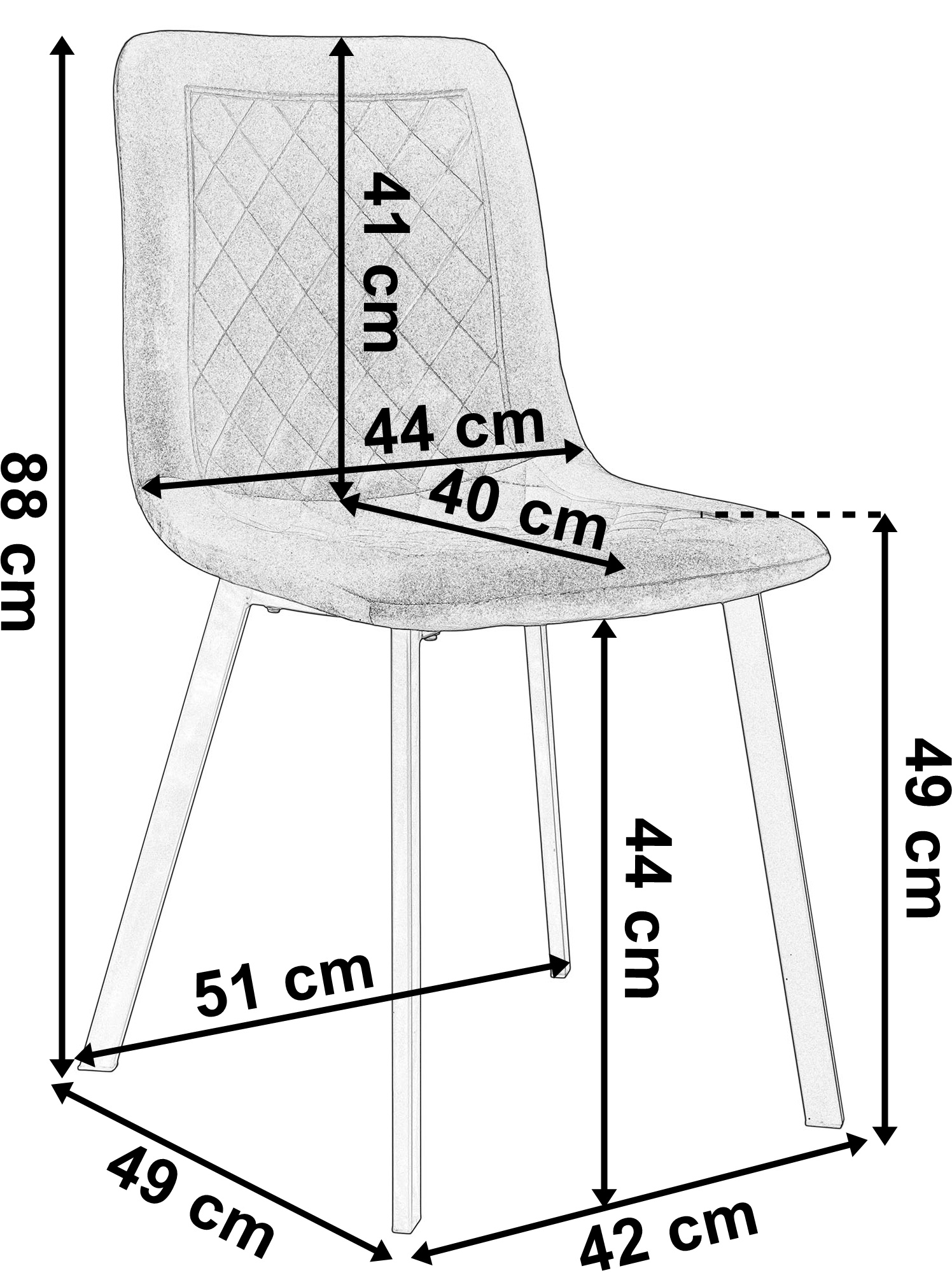 Krzesło aksamitne CURTIS Velvet Granatowe wymiary