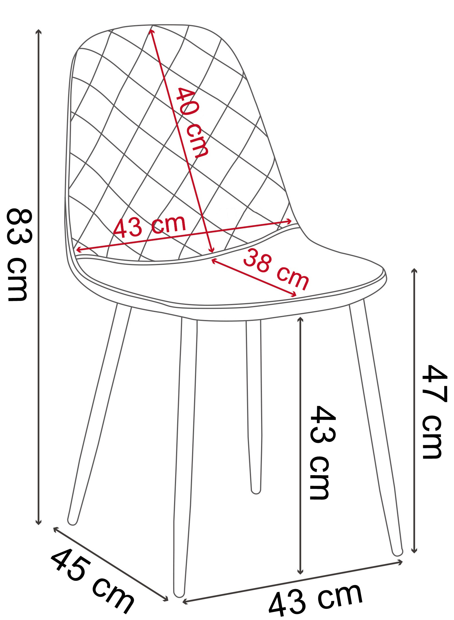Krzesło aksamitne ORLANDO Velvet Granatowe wymiary