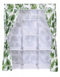 Szafa tekstylna z 8 półkami SONIA LEAVES biało-zielona z kurtyną