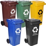 Komplet pojemników na odpady 120l pięć kolorów zielony, niebieski, żółty, brązowy, czarny